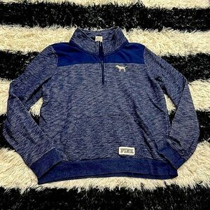 PINK Victoria’s Secret Quarter Zip Pop Over Sweatshirt, Navy Blue, Large